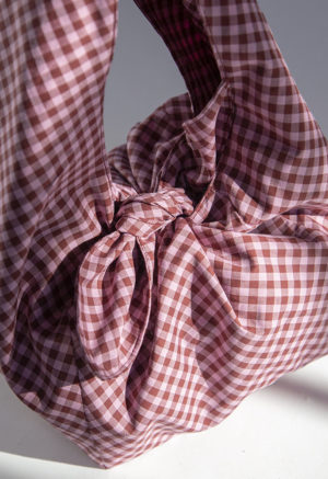 Close-up view of Pink Gingham Small Tie Tote