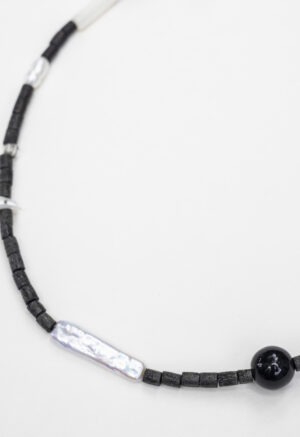 black necklace with black and pearl beads