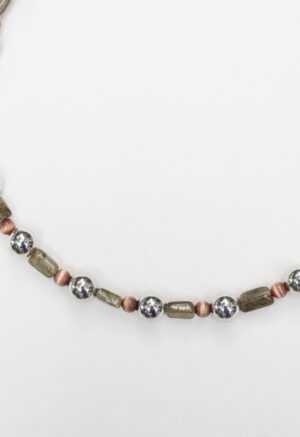 Silver, green and red necklace