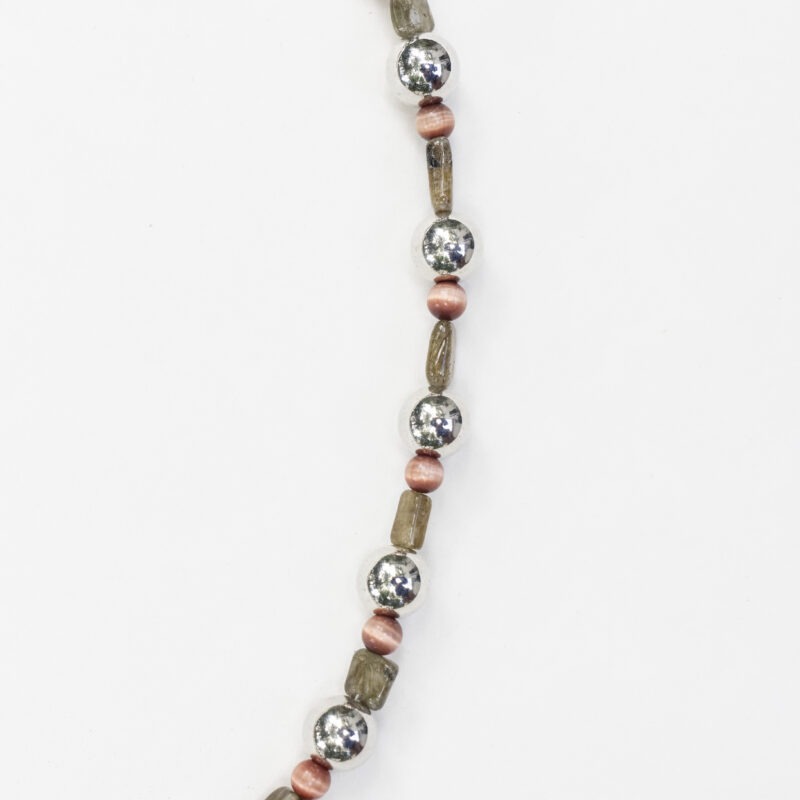 Silver, green and red necklace