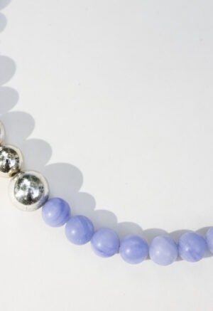 blue and silver beaded necklace.